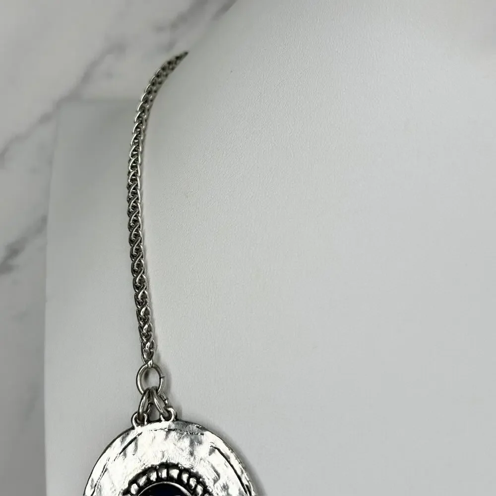 Chico's Blue Cabochon Silver Tone Disc Station Bib Necklace ✨ - Picture 11 of 11